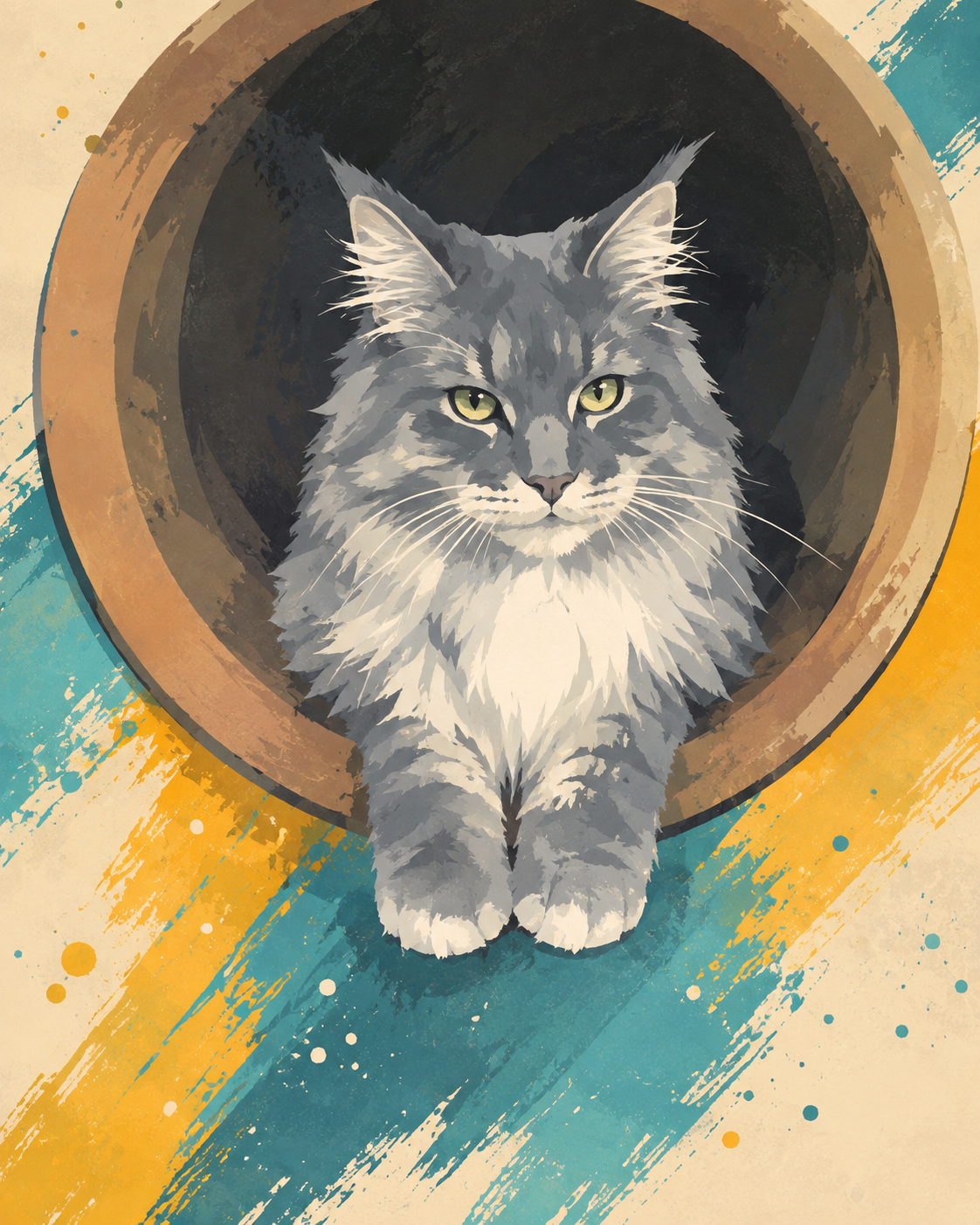 blue with white maine coon artistic illustration.