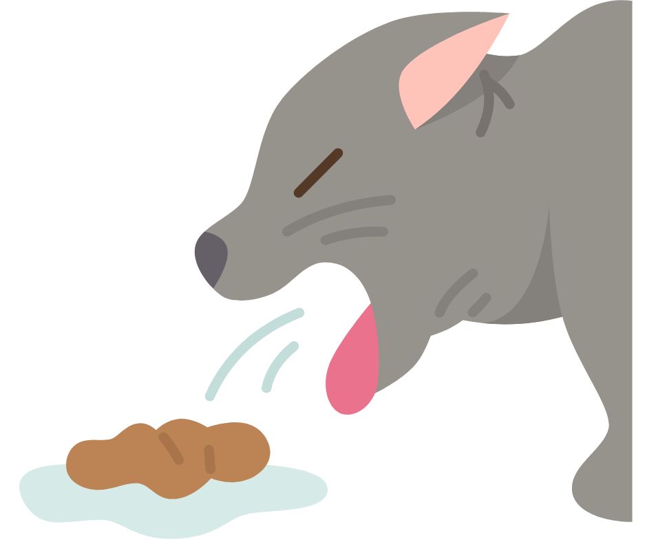 Yuck cartoon graphic of cat vomiting