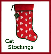 red christmas stocking with white paw prints