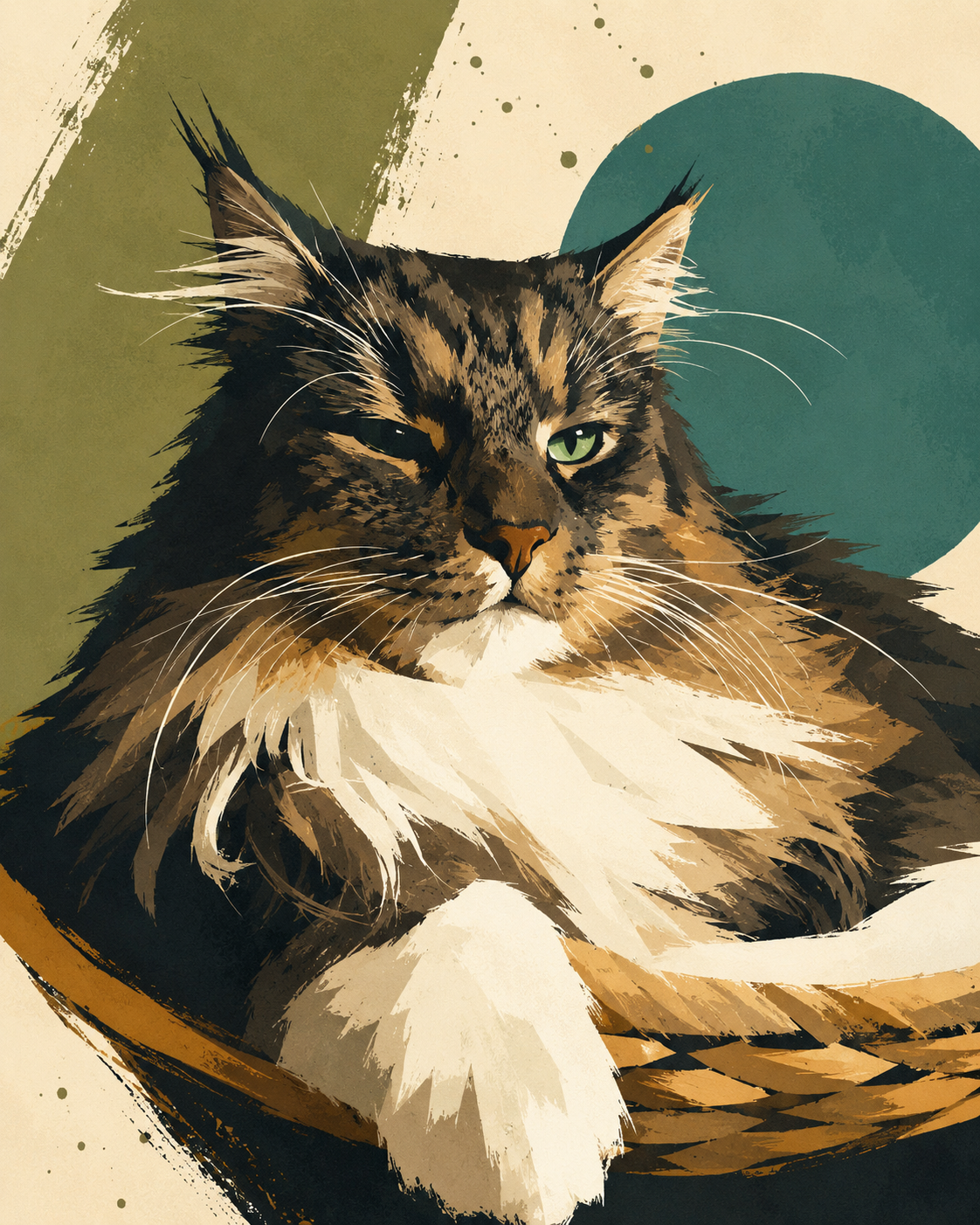 gorgeous purebred Maine Coon lounging in the sunshine artwork.