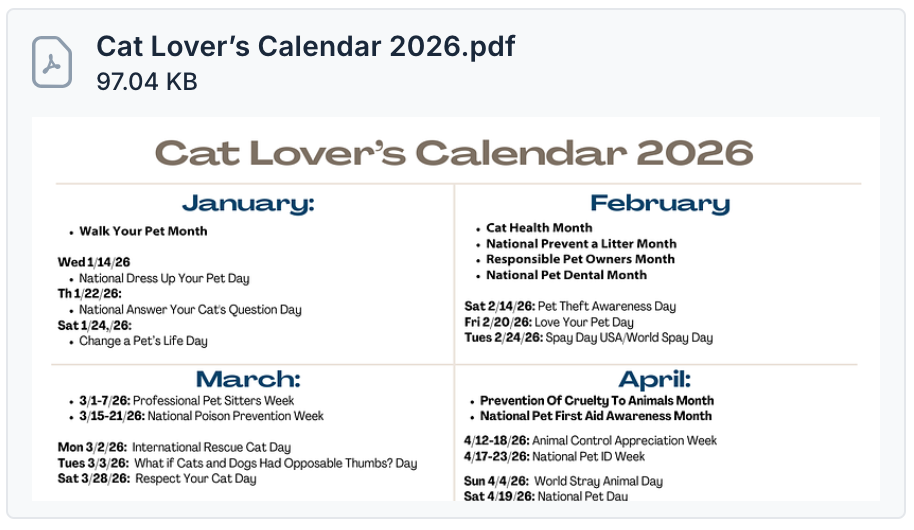 preview of 2026 cat holiday calendar.